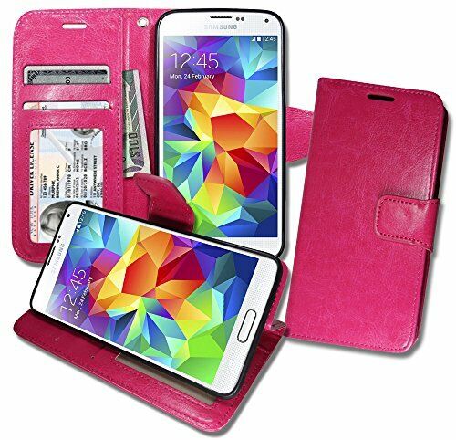 Leather Folio Wallet Case for Samsung Galaxy S5