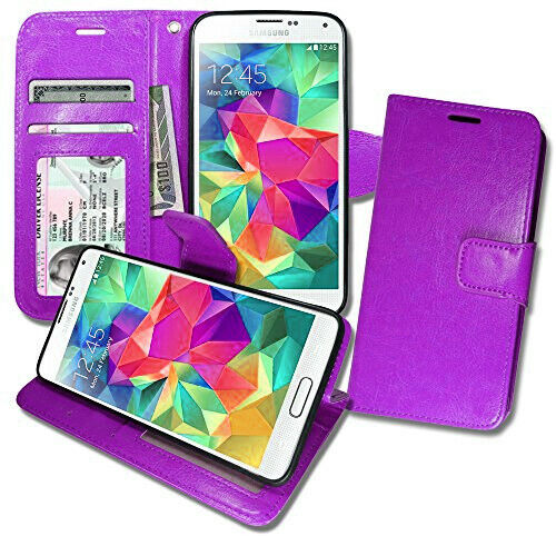 Leather Folio Wallet Case for Samsung Galaxy S5