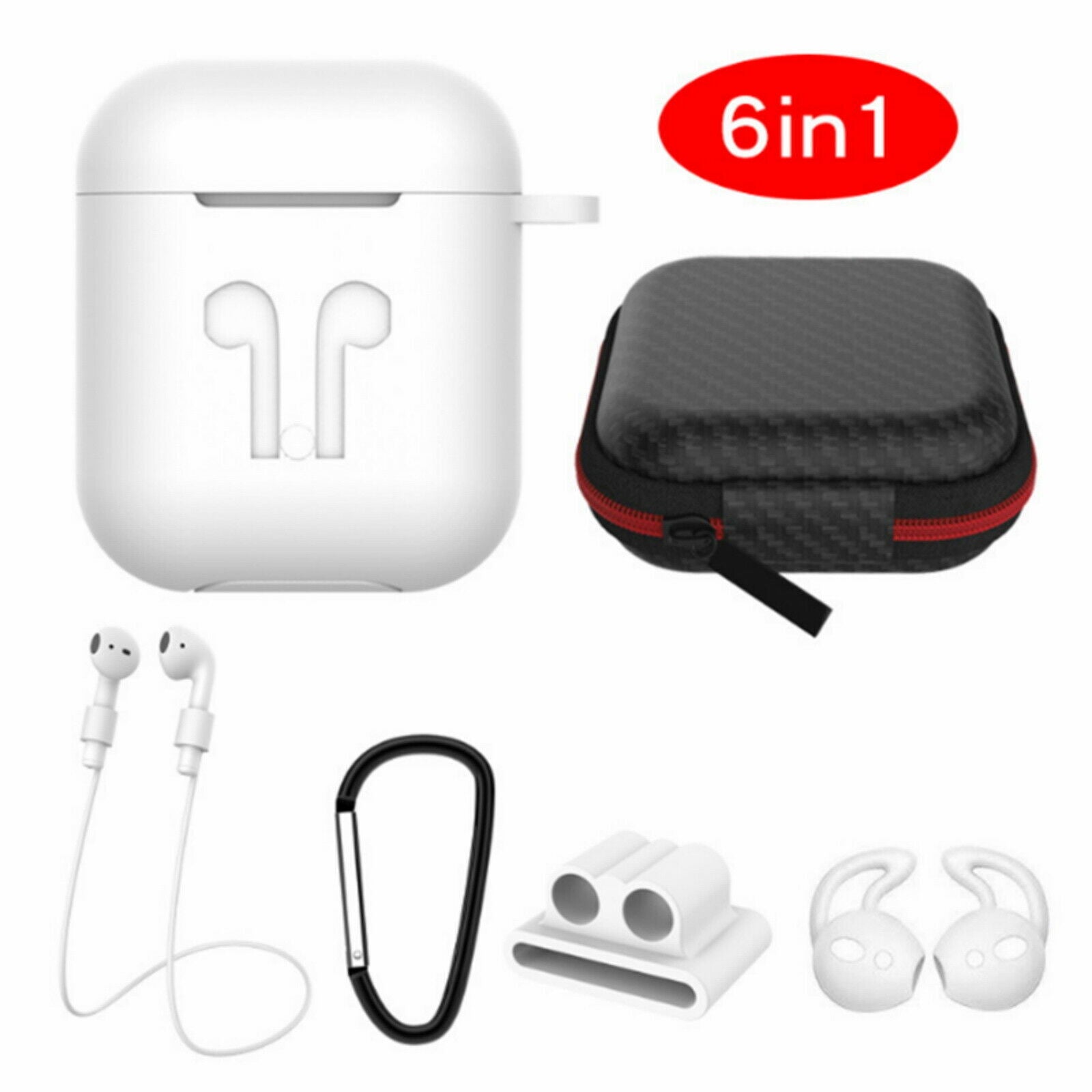 6 in 1 Silicone Case with Ear Hook Grips Straps Clips Tips Grips for AirPods 1 2 (1st 2nd Gen.)